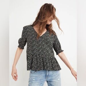 Madewell Black Floral Blouse